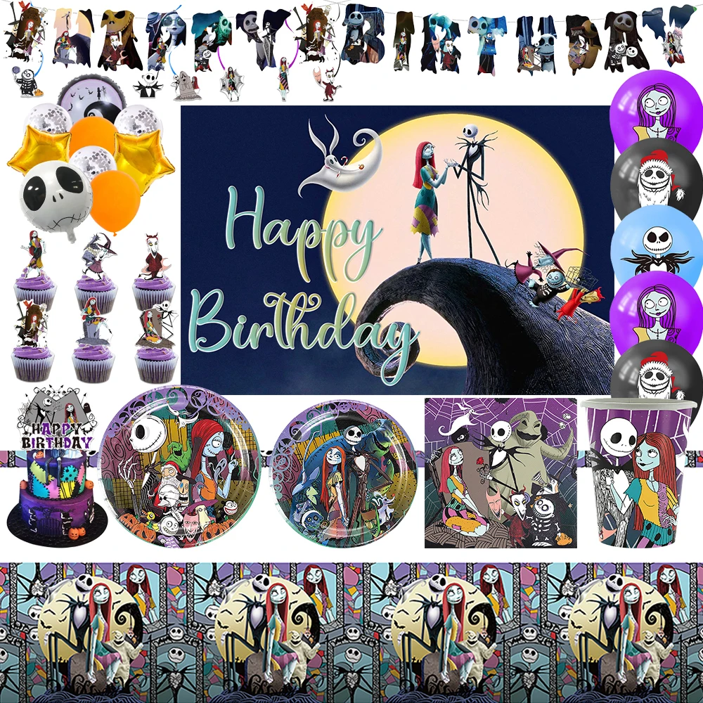 

The Nightmare Before Christmas Theme Birthday Party Decoration Supplies Disposable Cutlery Balloon Background Baby Shower Gift