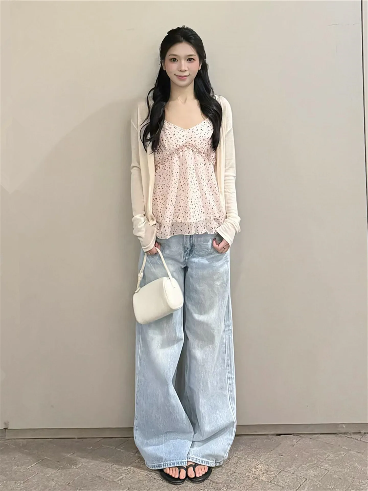 

Американские джинсы High Street Tall Extended Light Blue с широкими штанинами, женские, летние, свободные, струящиеся, прямые, в пол