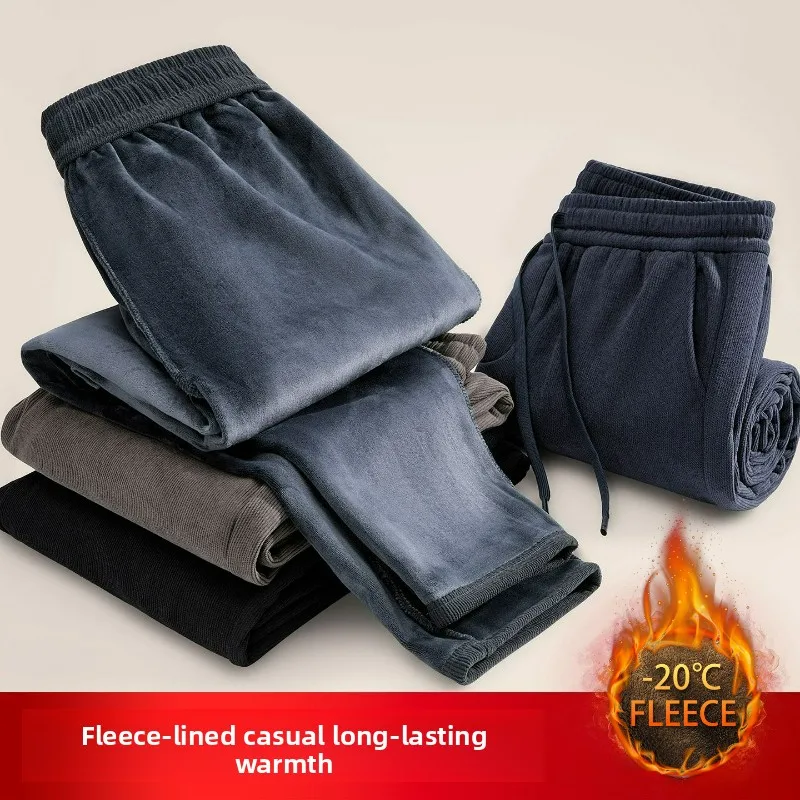Vintage Thick Winter Casual Fleece Pants Men Wide Leg Baggy Warmth Sweatpants Male Drawing Jogger Pants Autumn Corduroy Trousers