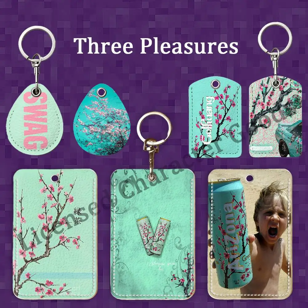 A-Arizona T-Tea 2000s Premium PU Leather Card Holder Card Case with Metal Carabiner,Customizable Design for Daily Use