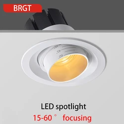 BRGT Led Spotlight Focusing Spot Light Recessed Adjustable Beam Angle COB Foco Wall Washing Lamp Ceiling White Black Downlight
