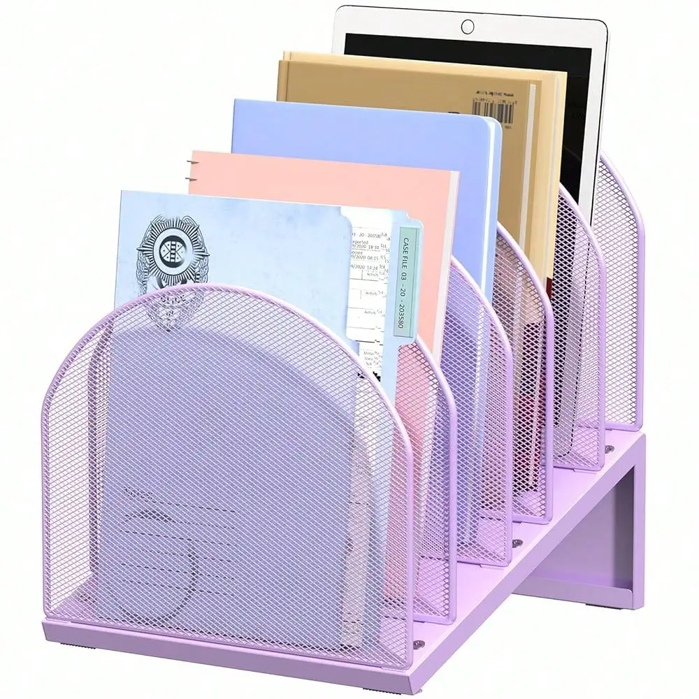 

5-Section Desk File Organizer, Metal Mesh Folder Organizer For Documents, Mail & Office Papers (Pink)