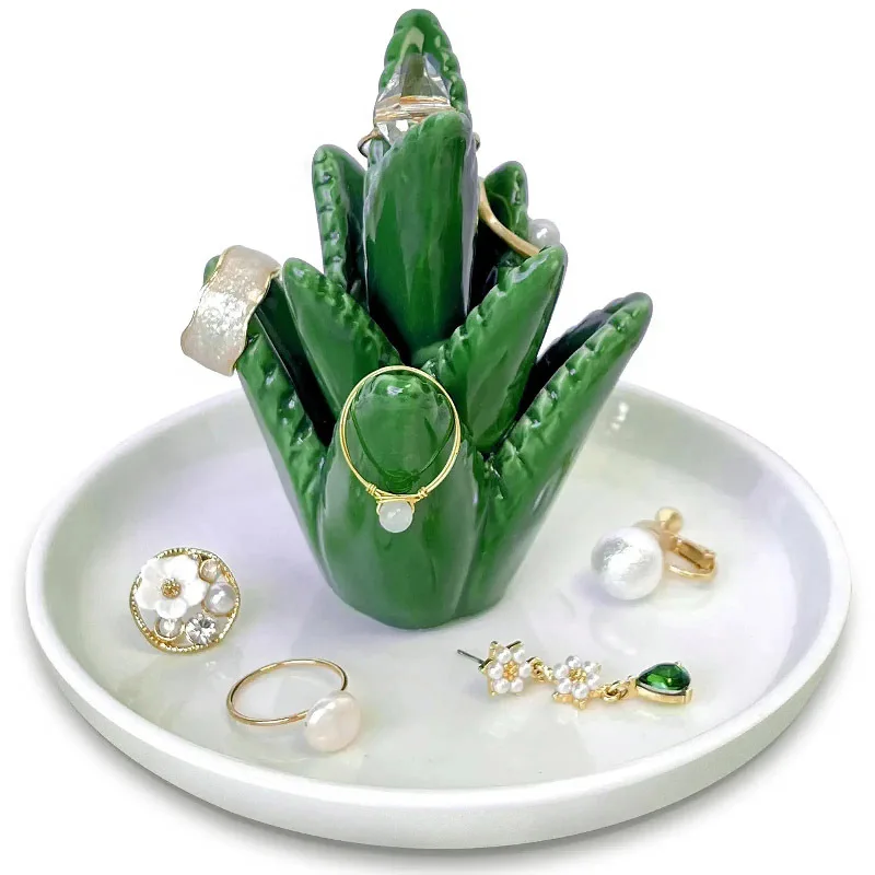 Cactus Ring Frame Jewelry Rack Bracelet Chain Display Stand Tray Bangle Watch Necklace Pendant Organizer Holder Ceramic Ornament