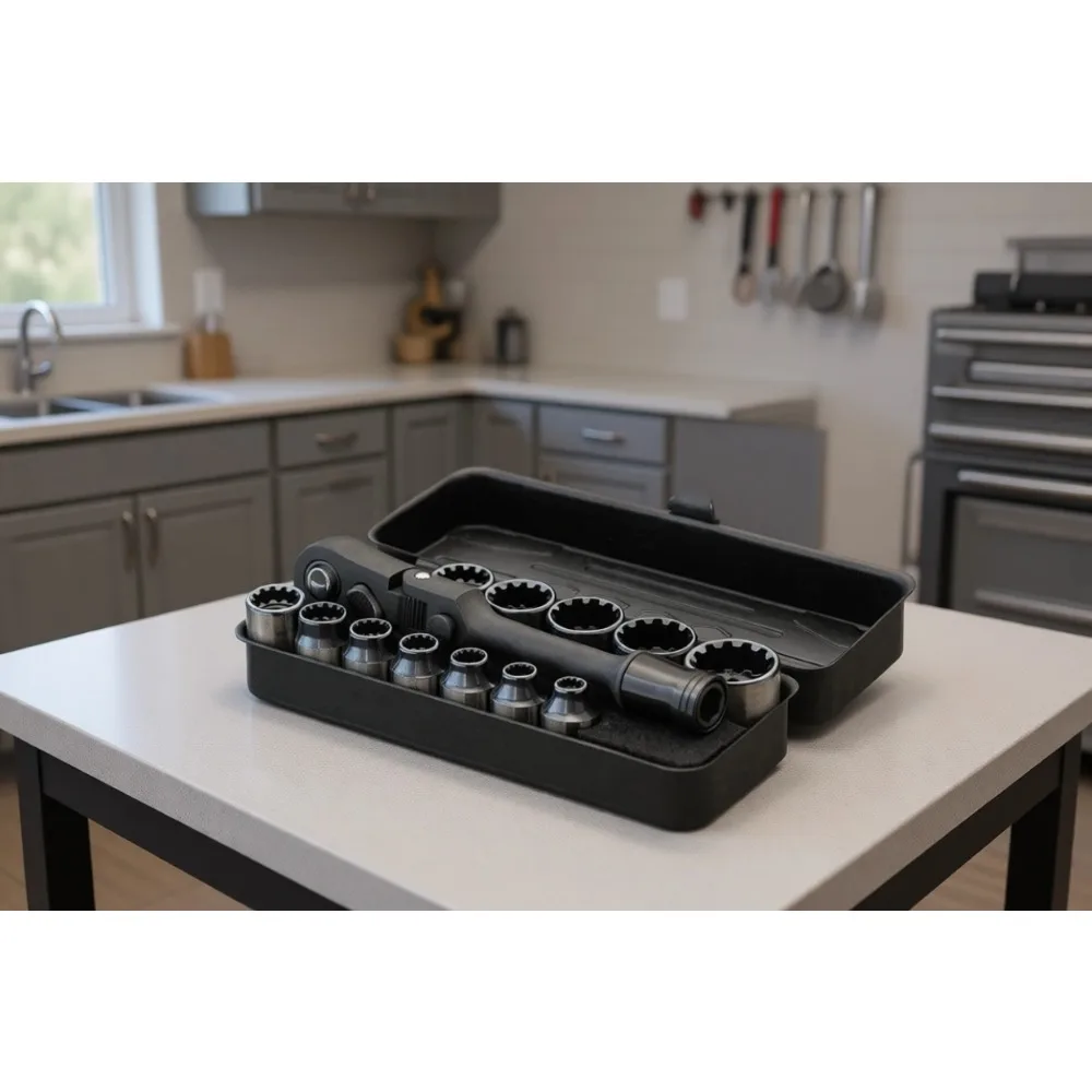 

13 Piece 1 4 Drive Socket Set with Quick Release Ratchet SAE Metric Flex Locking Head 72 Tooth Compact Metal Case