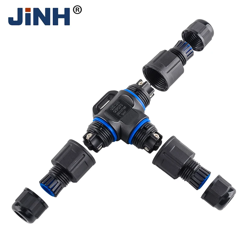 JINH CNP3732 IP68 Waterproof Cable Connector T Type 2 3 4 Ports Junction Box Electrical Terminal Adapter Led Lamp Outdoor