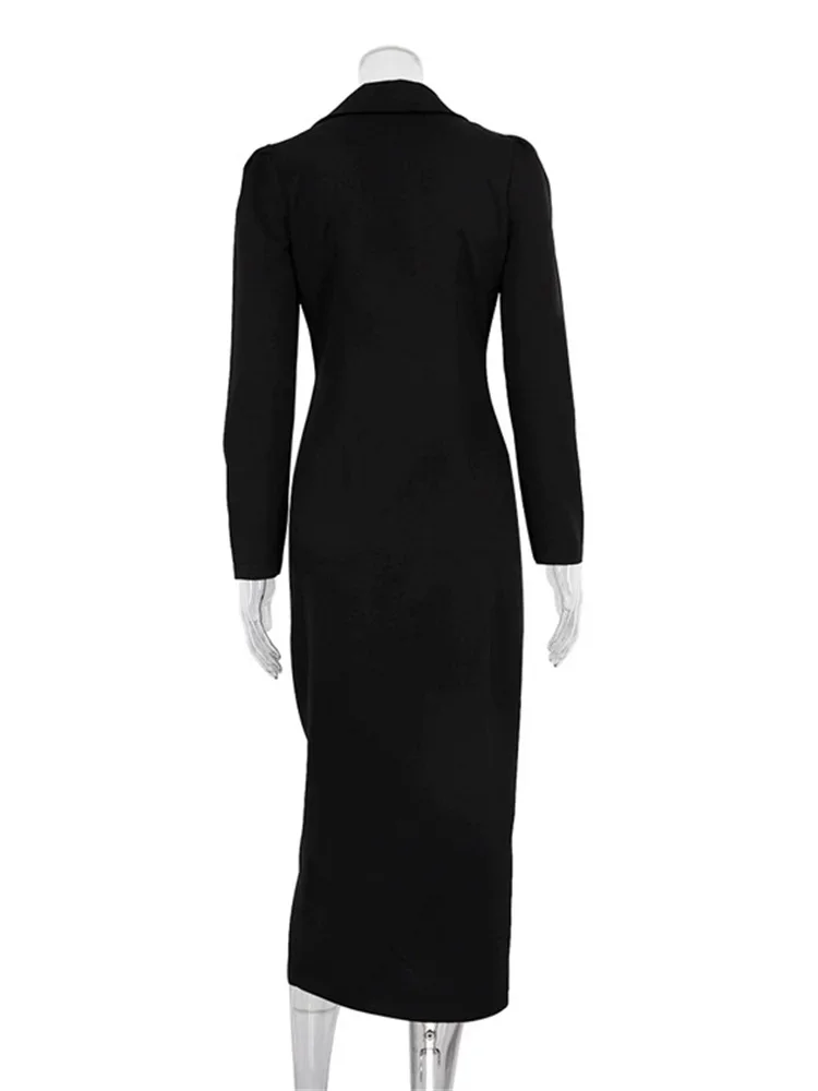 Tossy Black Zipper risvolto Maxi vestito per le donne Cardigan Fashion Patchwork Vintage Slim vita alta elegante Streetwear vestito da donna