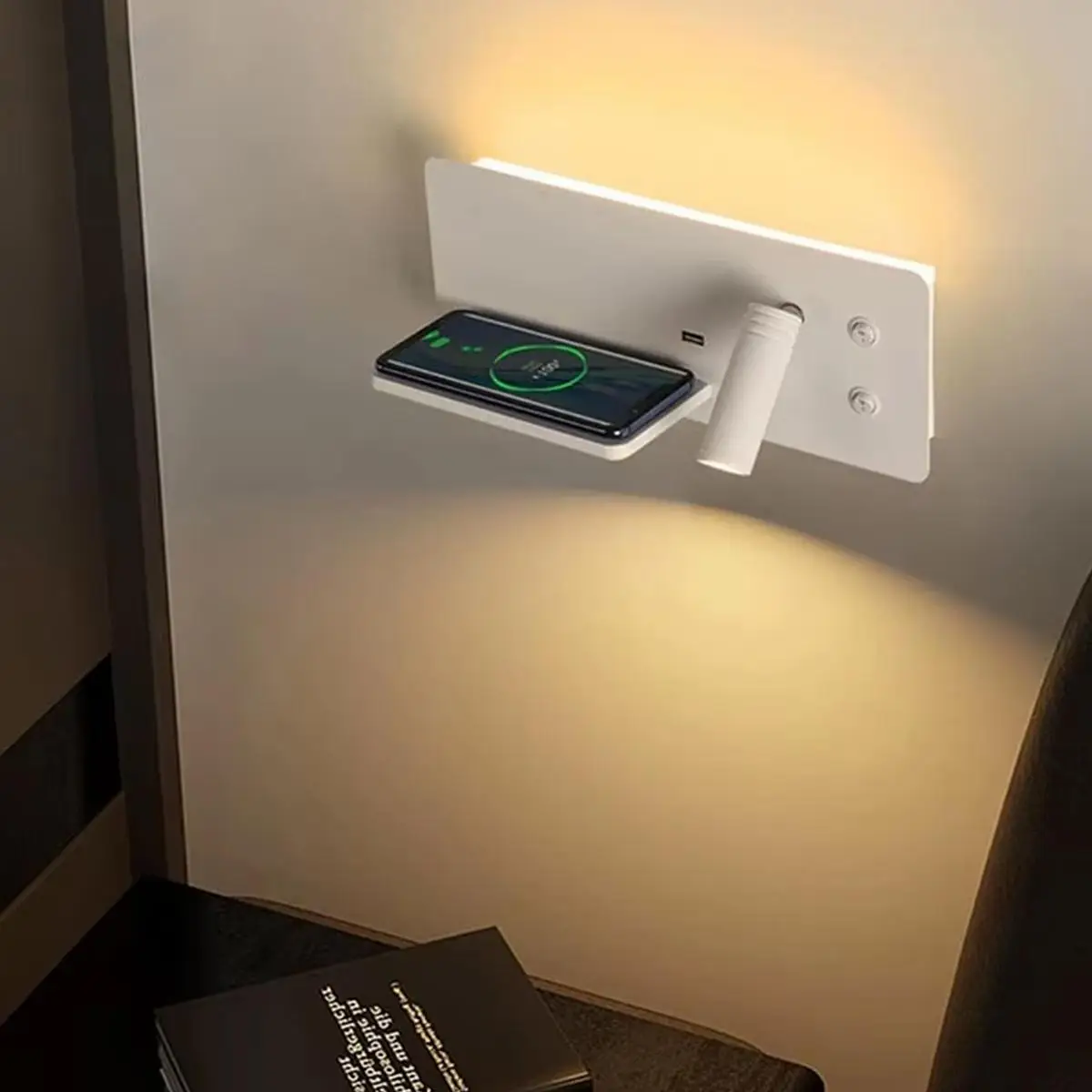 Multifunctional Wall Lamp On Off Switch Power Outlet Spotlight Black Nightstand Light Room Sconce Study Home Desk Usb Led Bed