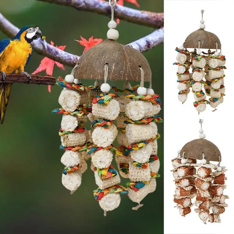 Coconut Shell Bird Toys Natural Corn Cob Coconut Shell Birdhouse Hang Toys Birdhouse Hang Toys Bird Chew Toys For Parrots