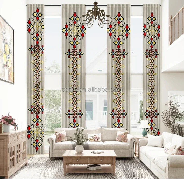 Custom any design Traditional Culture Ethiopian and Eritrean Super long villa Window Curtains for stage decoration