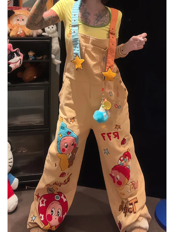 

Dopamine Yellow Overalls Women's Design Summer New Cute Good Looking Denim Onesie Trendy Wide Leg Natural Waist Button Closure