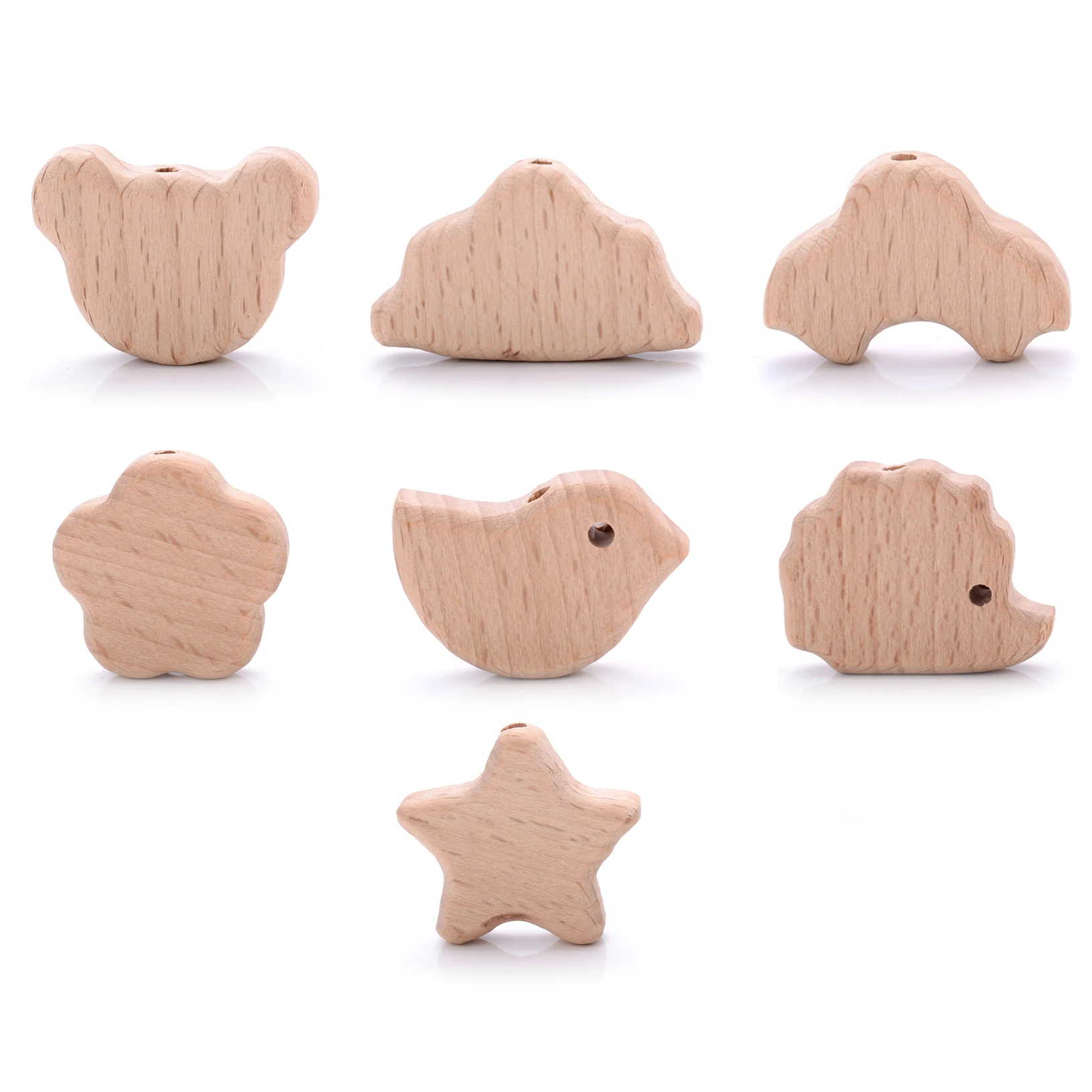 10Pcs Animal Pentagram Wooden Beads Food Grade Beech Wood Teething Teether Beads DIY Baby Pacifier Chain Pendant Accessories