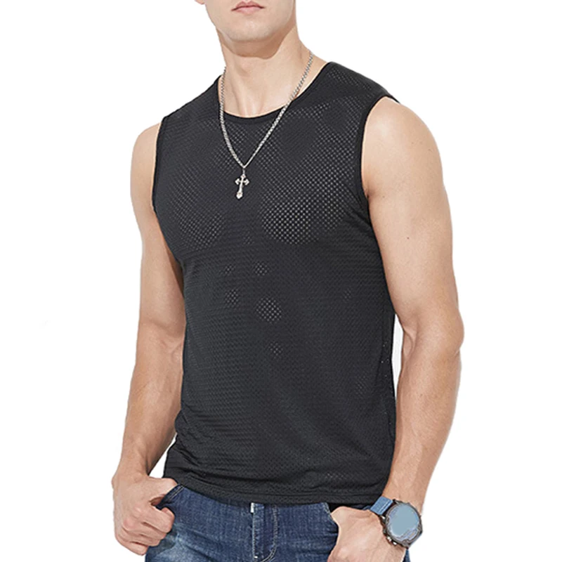 Mesh Vest Ice Silk Quick-drying Mens Bodybuilding Fitness Muscle Sleeveless Narrow Shoulder Vest Fitness Casual Sport Singletss