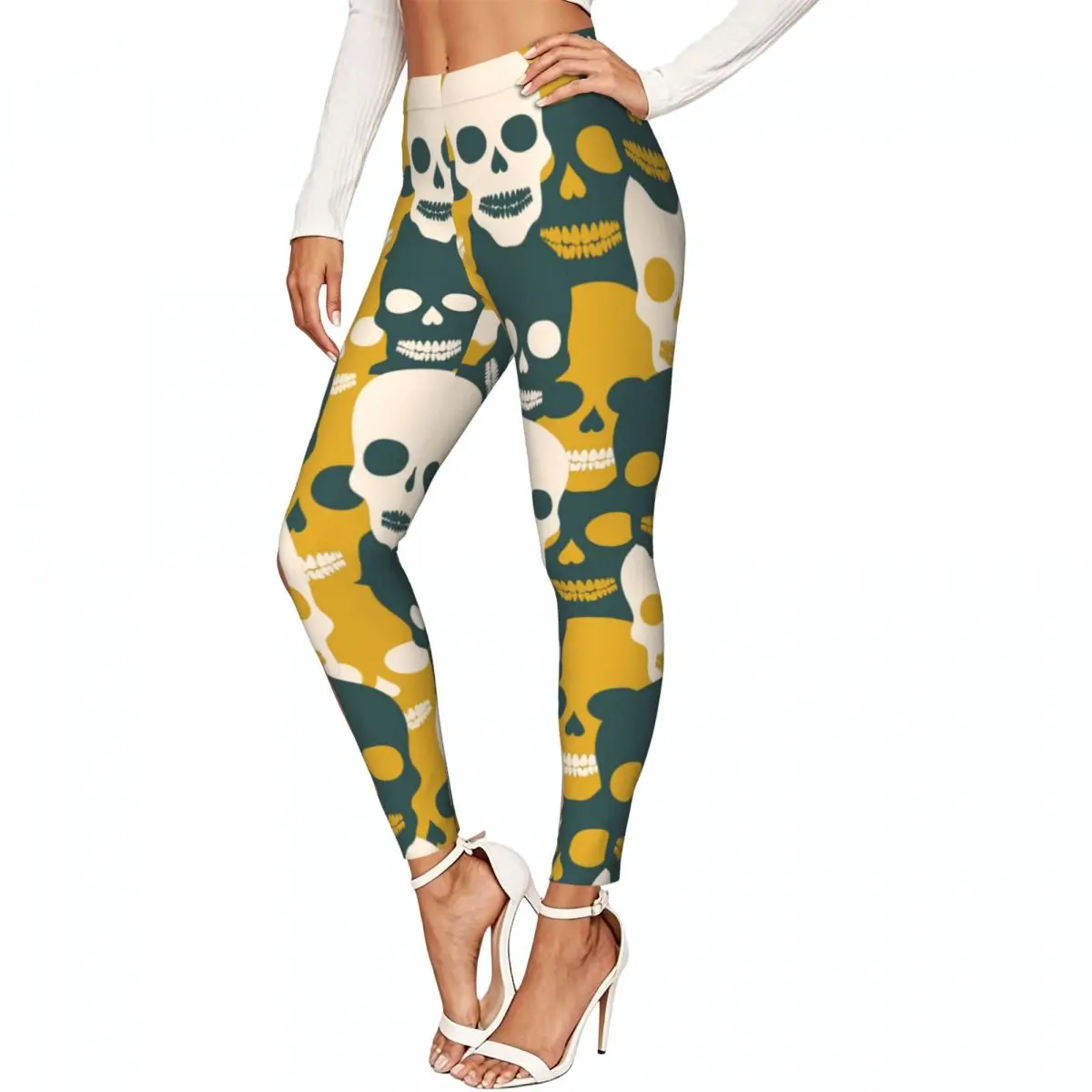 Skull Women Leggings High Waisted Stretch Tights Workout Running Pants
