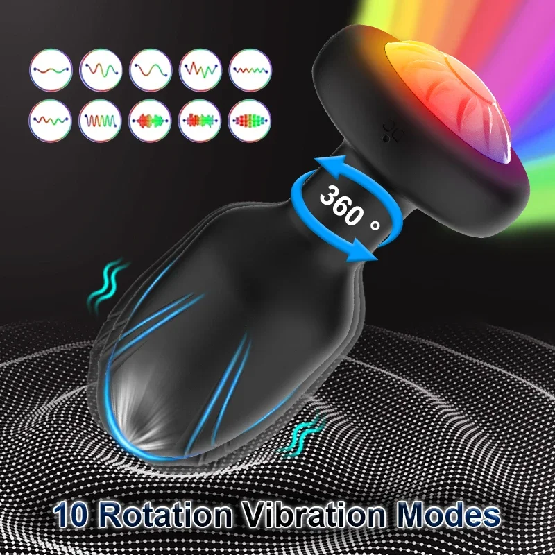 LED 360 Rotation Anal Plug Rotating Prostate Massager with10 Speed Vibration Remote Control Adult Sex Toys for Men WomenGay