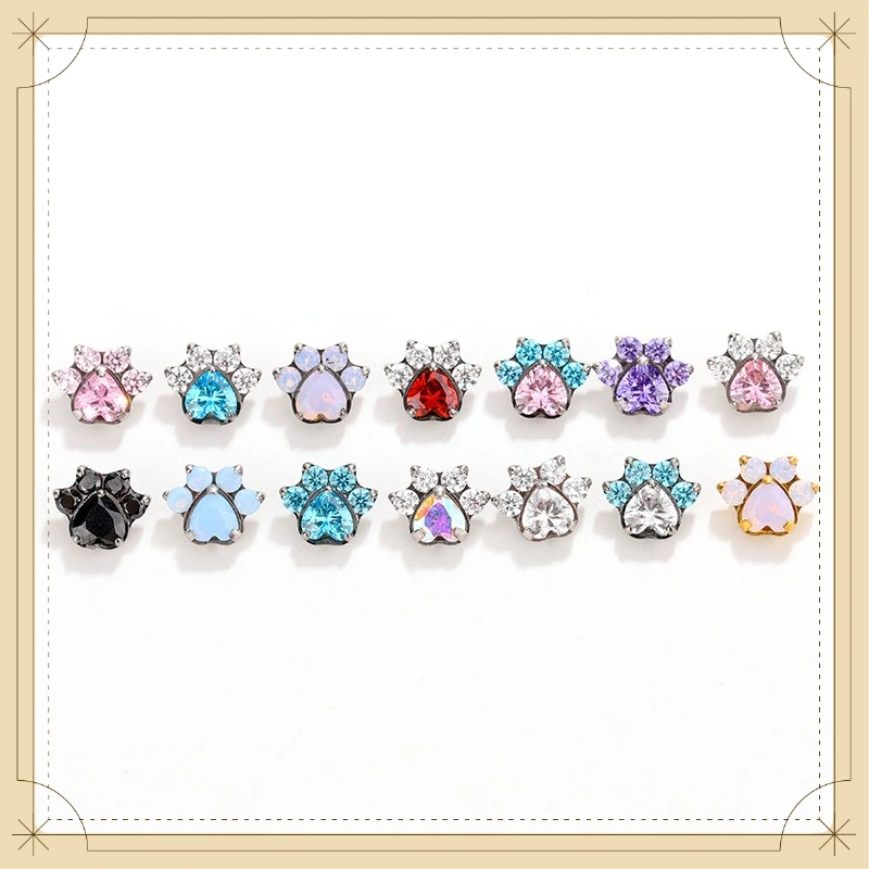Love cat claw cross-border G23 titanium alloy stud earrings zircon cartoon cute 0.9 tooth external thread puncture product