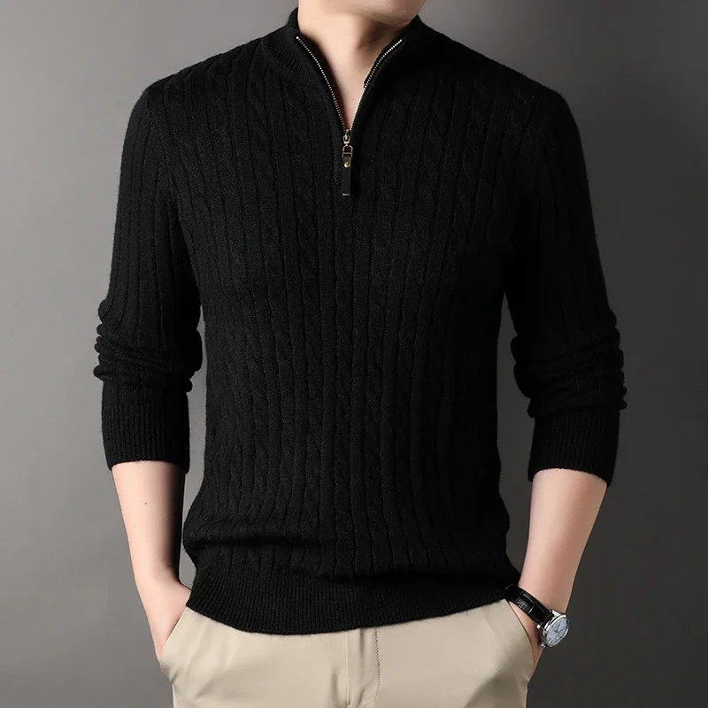 Winter Men\'s Quarter Zip Sweater Slim Fit Casual Knitted Turtleneck Pullover Mock Neck Sweater