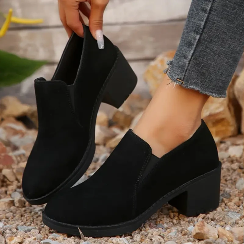 Women Ankle Boots Chunky Suede High Heels Shoes Wnter New Brand Casual Retro Walking Pumps Fashion Comfort Short Boots Mujer