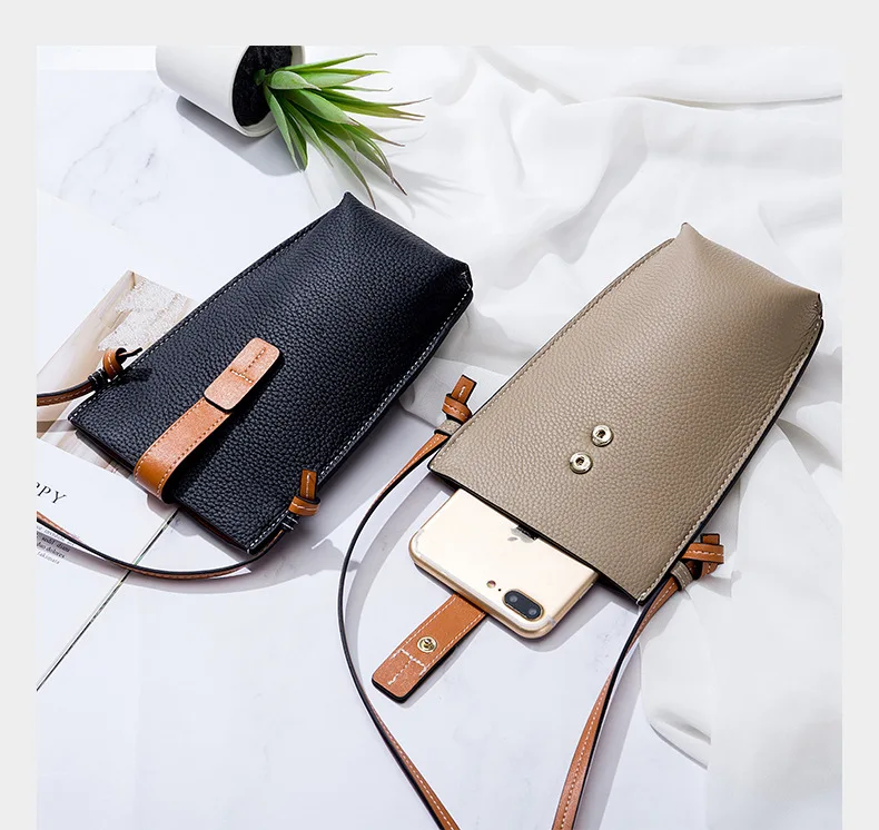 Borsa Telefono Donna Piccola in Pelle PU con Tracolla Regolabile, Mini Custodia Cellulare Femminile per Dispositivi 7'', Nero