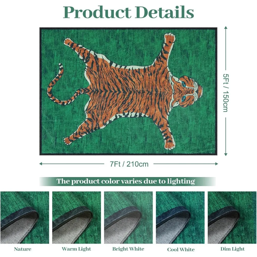 سجادة نمر البحر مقاس 5 × 7 سجاد منطقة لغرفة المعيشة كومة منخفضة رقيقة مطبوعة على شكل حيوانات سجاد أخضر لغرفة النوم سجاد جمالي قابل للغسل