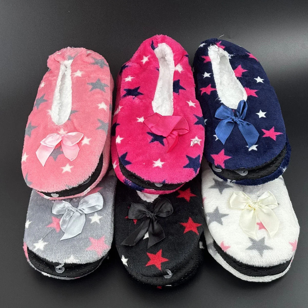 Soffice pantofola da pavimento femminile stella da donna inverno caldo pelliccia spessa peluche antiscivolo suola con impugnatura carino divertente