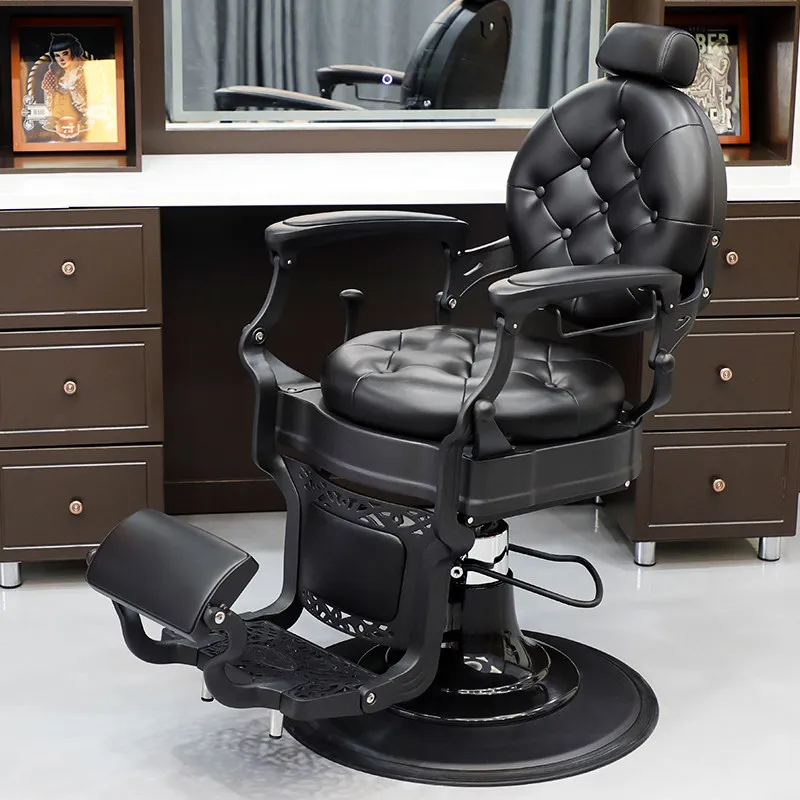Modern Men's Salon Barber Chair Aluminum Frame Base Leather Seat Hydraulic Pump Oil Hair Styling Chair Barbershop Reclining