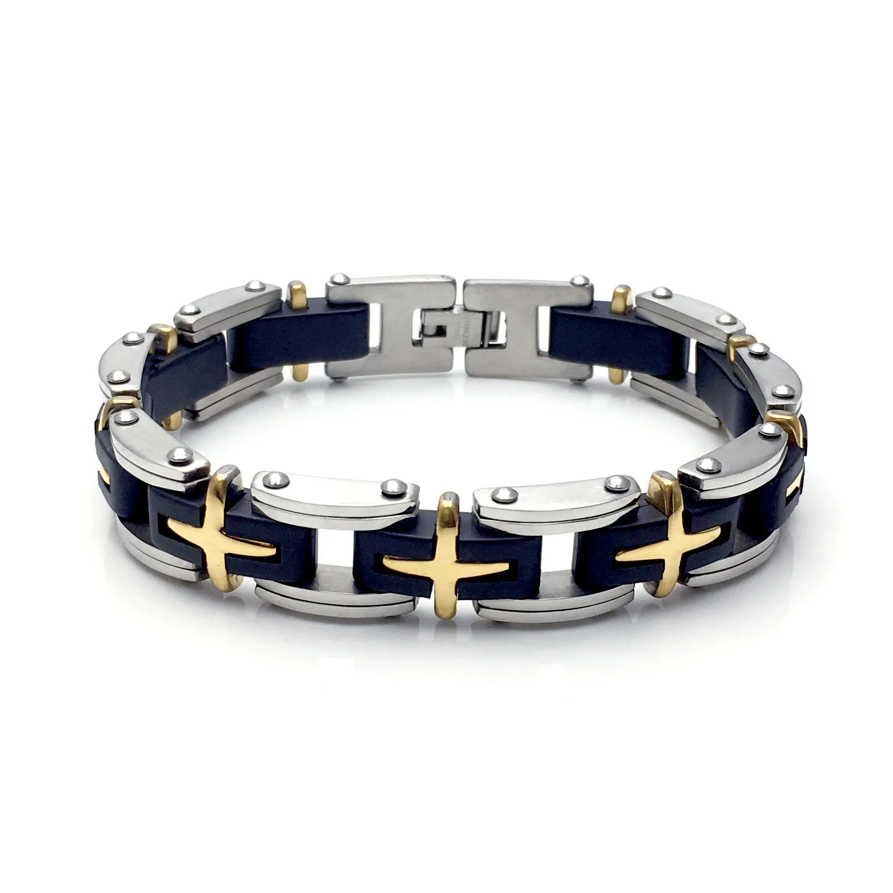 

European and American Rock Style Fashion Stainless Steel Room Silicone Men's Bracelet