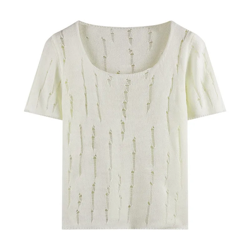 새로운 여성 프랑스어 여름 슬리밍 레이스 크롭 티셔츠 반팔 니트 탑 귀여운 세련된 유행