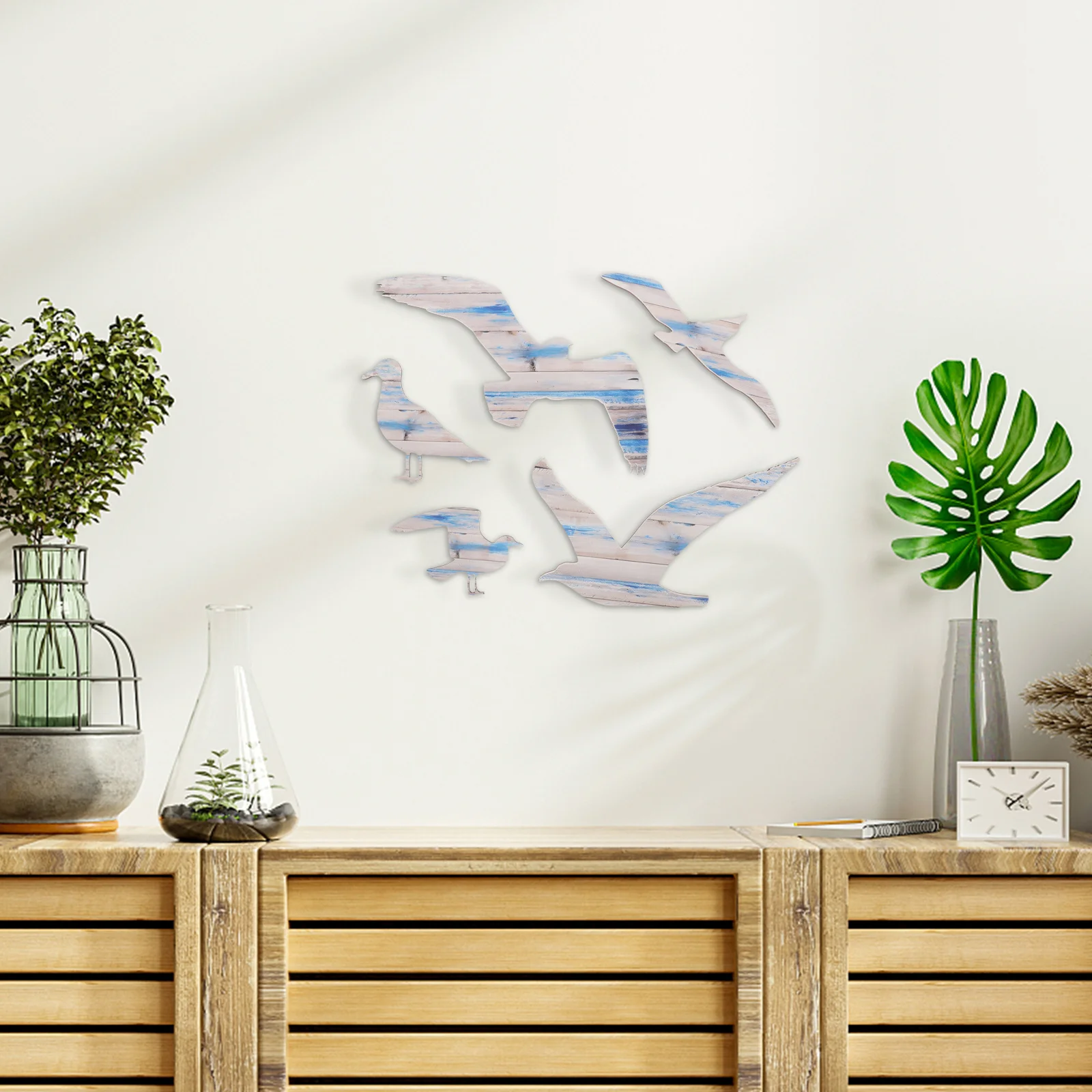 

5Pcs Wood Seagull Wall Art Nautical Sea Bird Coastal Decor Seagull Hanging for Bedroom Bathroom Wood Birds Ocean Birds Wall Art