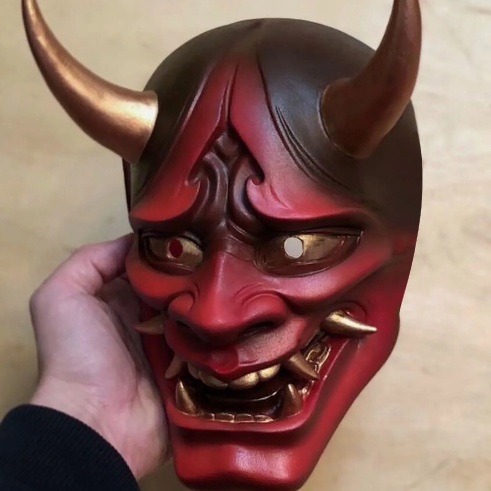Japanische Hannya-Maske, Horror, gehörnte Dämonenmaske, Latexmaterial, Halloween, Rollenspiel-Requisiten, Maskerade-Performance-Requisiten