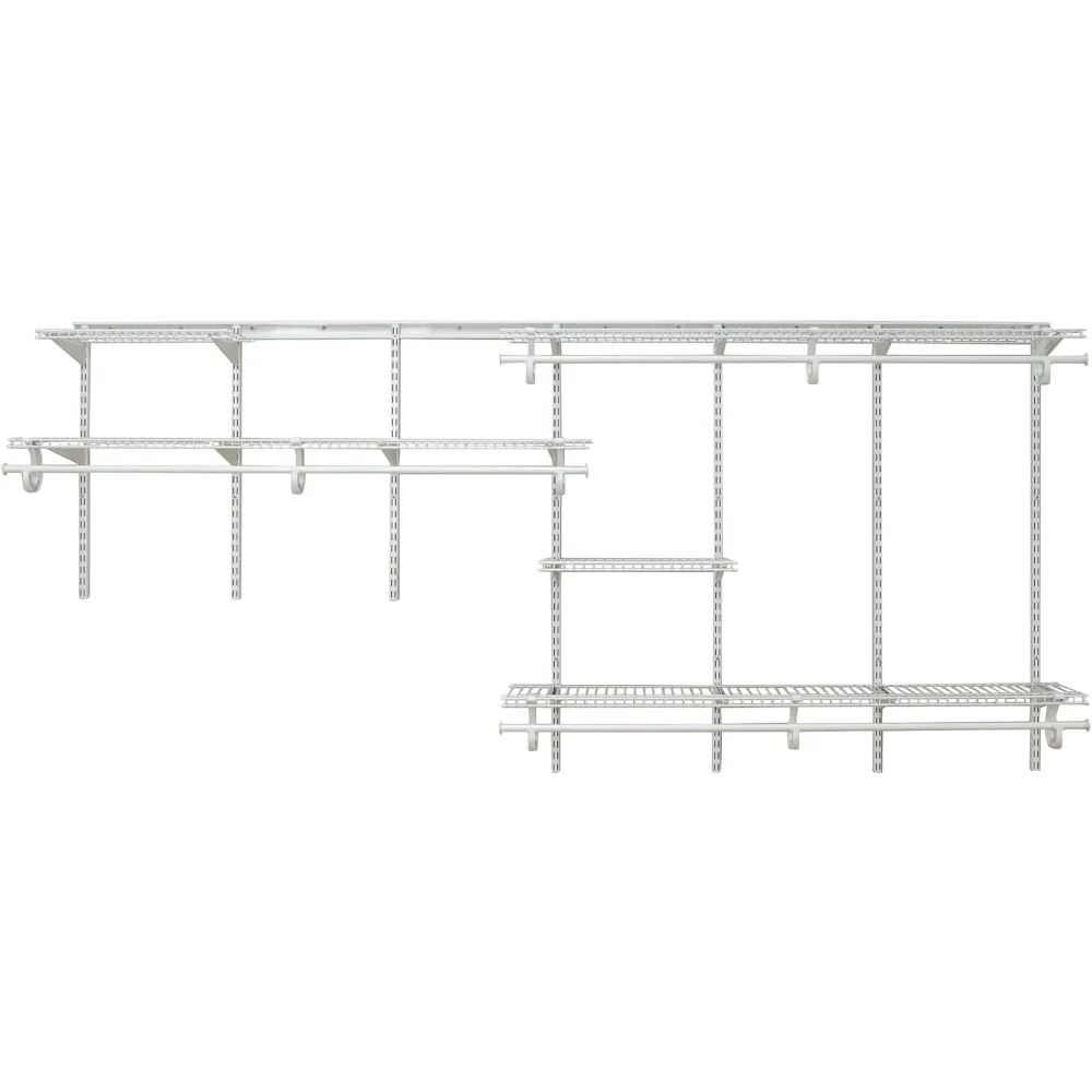 

ShelfTrack Wire Closet Organizer System Adjustable from 7 to 10 Ft, with Shelves, Clothes Rods, Hardware, Durable Steel