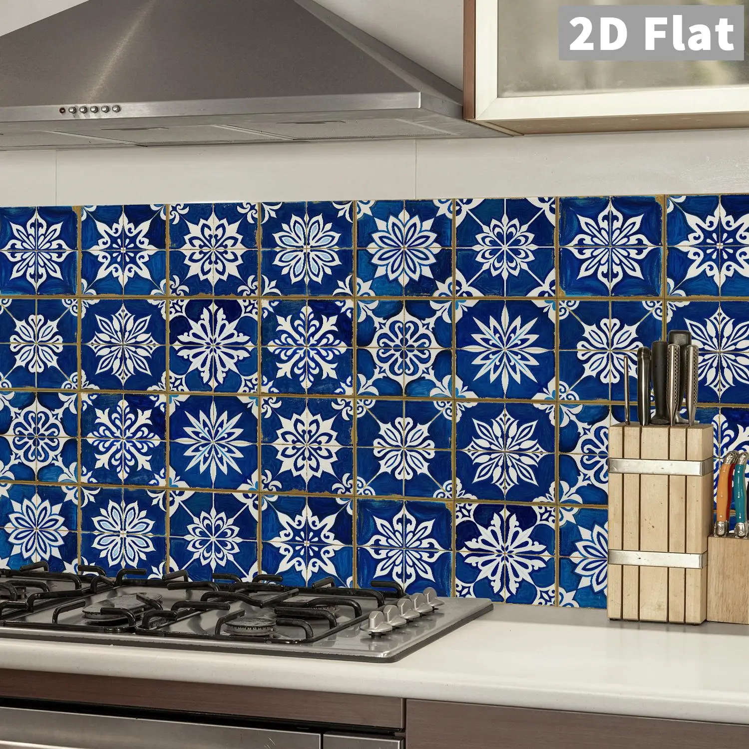 

Blue and white retro flower tiles, ceramic tile stickers, kitchen, bathroom, living room background wall decoration stickers