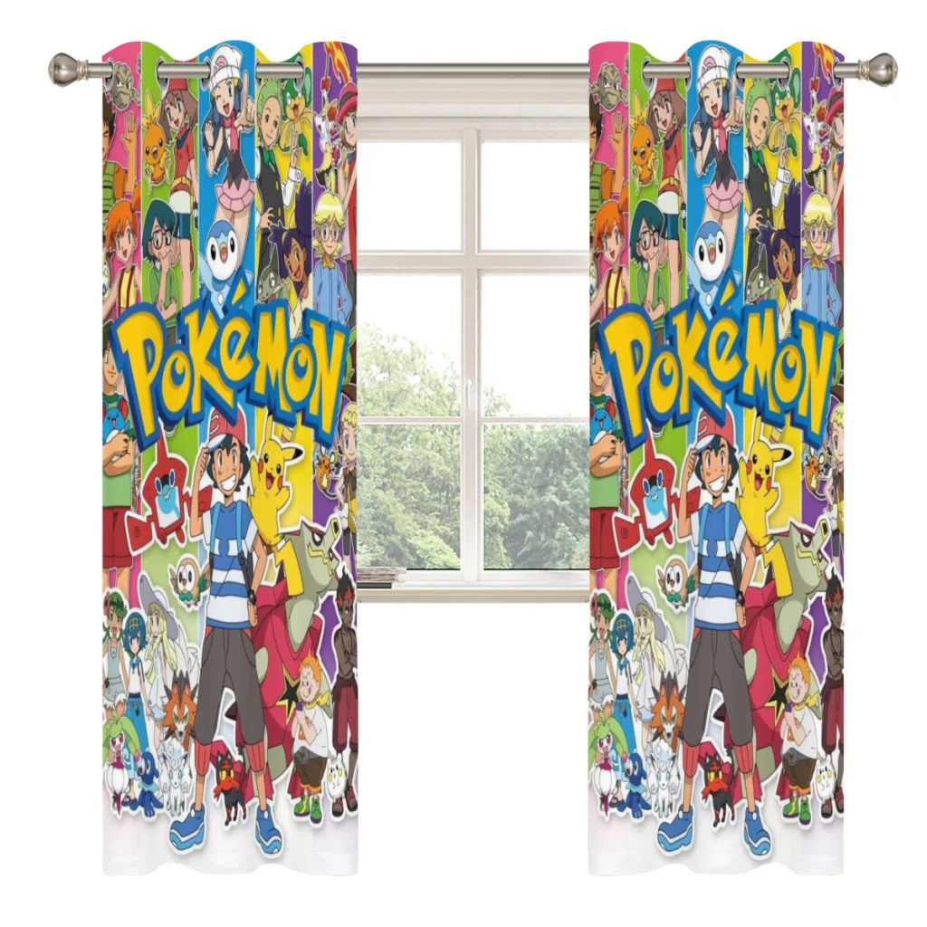 P-okemon Window Curtains Boys Cartoon for Living Room Bedrooms 2 pieces Aesthetic Room Decoration