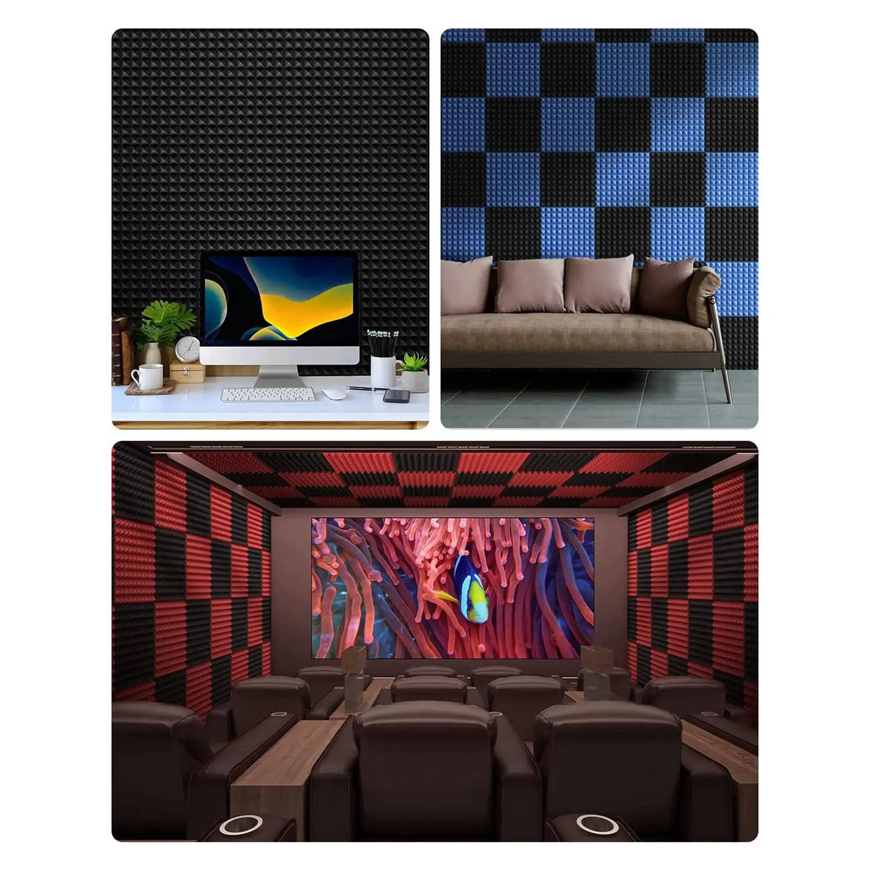 24 Pack Self-Adhesive Sound Proof Foam Panels 2X12x12inch Acoustic Panels With High Density,Pyramid Design Acoustic Foam-AT36