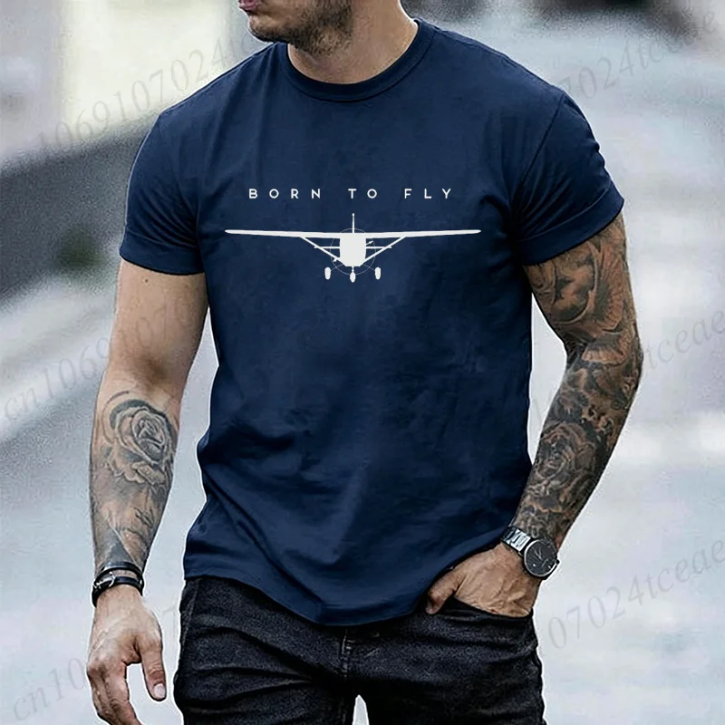 Men Born To Fly Airplane Graphic T Shirt Minimalist Aviation Pilot Lover Gift Short Sleeve O Neck Tees Simple Casual Streetwear