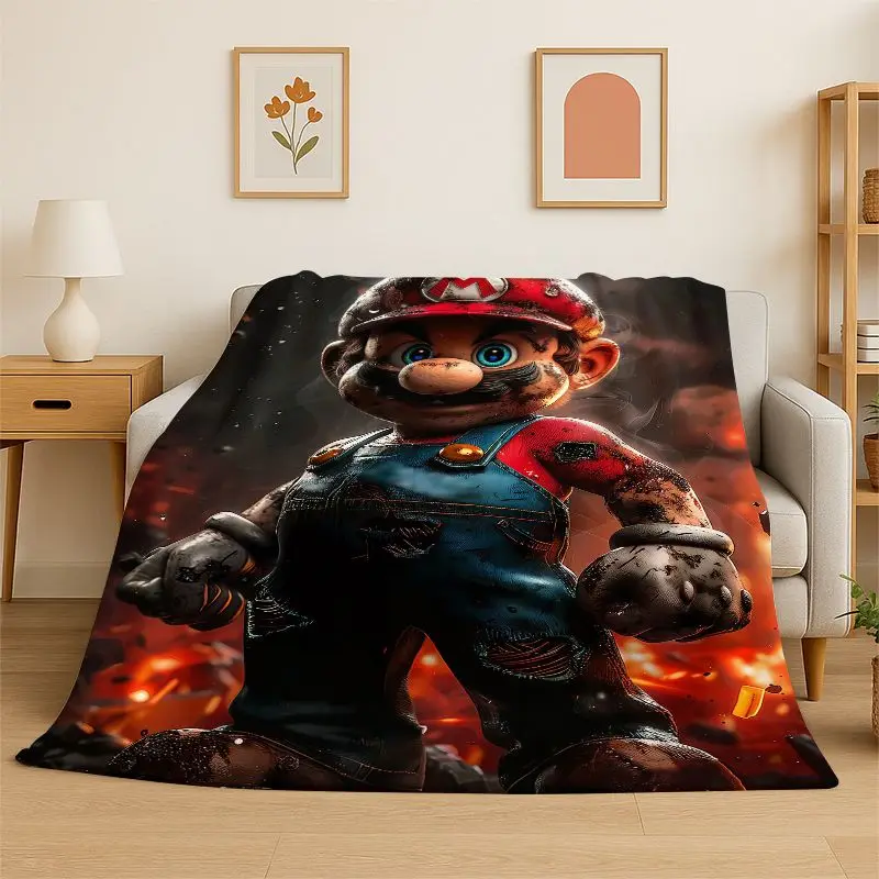 HD Cute Cartoon M-Mario Game Flannel Throw Blanket,Warm Cozy Blanket for Bed,Sofa,Couch,Bedroom,Living Room,Office,Camping Gift