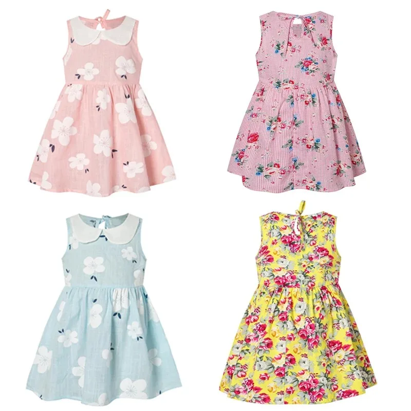 Girls summer dress cute flower print sleeveless soft dresses children fashion princess costume girl clothes party cheap stuff