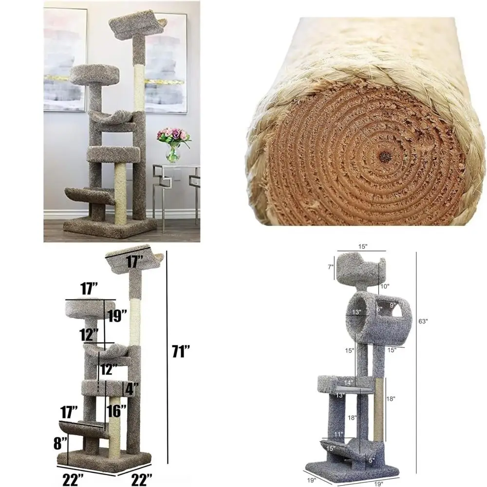 Maykoosh Boho Beauty Staggered Tower: 23L x 24W x 63H - Suitable for All Cat Breeds, Features Climbing, Scratching, Cuddling, an