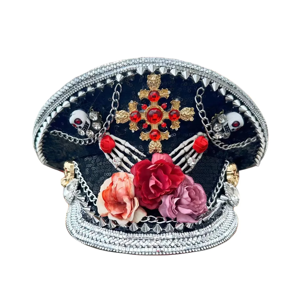 HongLuan  Halloween Costume Hat, Captain Hats Rhinestone for Burning Man Festival Woman, Cosplay Female Accessories