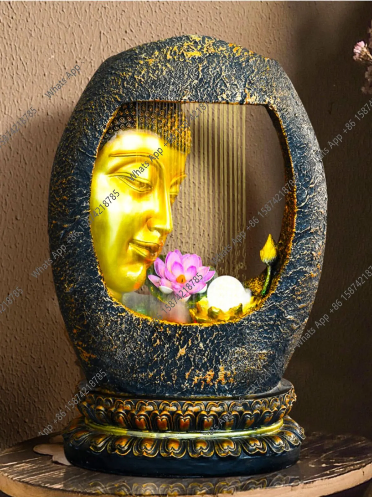 Mn Chinese Zen Buddha Statue, Flowing Water Fountain Lucky Ornament, Living Room, Clubhouse Entrance Water Feature Decoration
