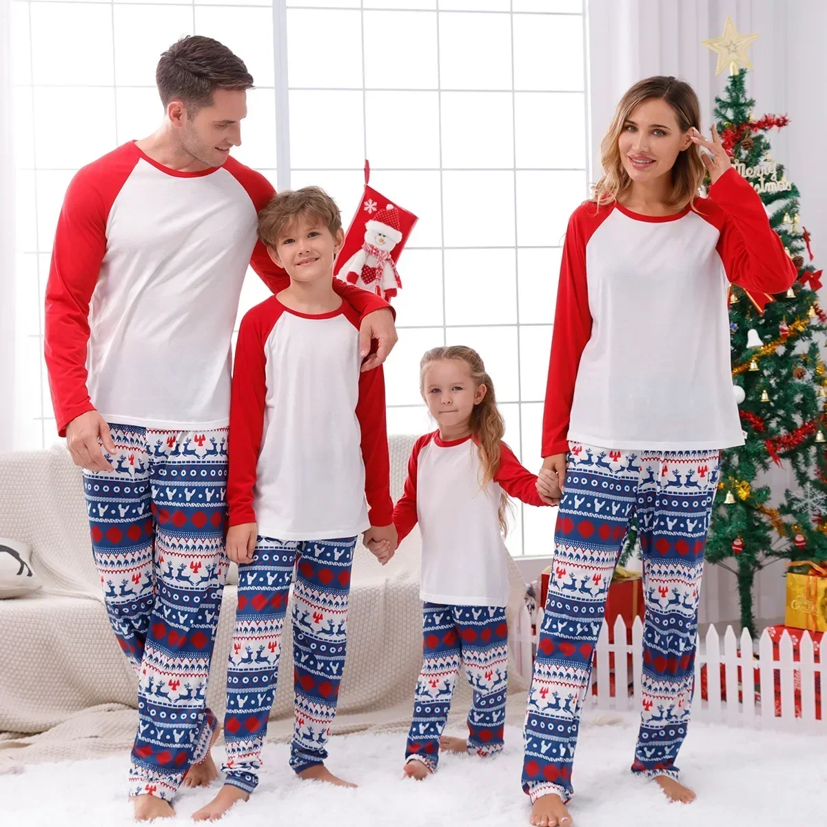 2024 neue weihnacht liche passende Outfits für Familien/Paare vorne leere Pyjamas Set Eltern-Kind Nachtwäsche weiche Pyjamas Familien-Look