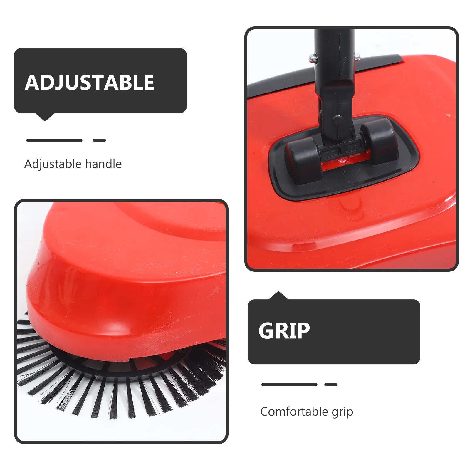 

3 in 1 Hand Push Sweeper Broom Dustpan Trash Bin Adjustable Handle 360 Degree Rotating Floor Cleaner Mop Red Floor Sweeper
