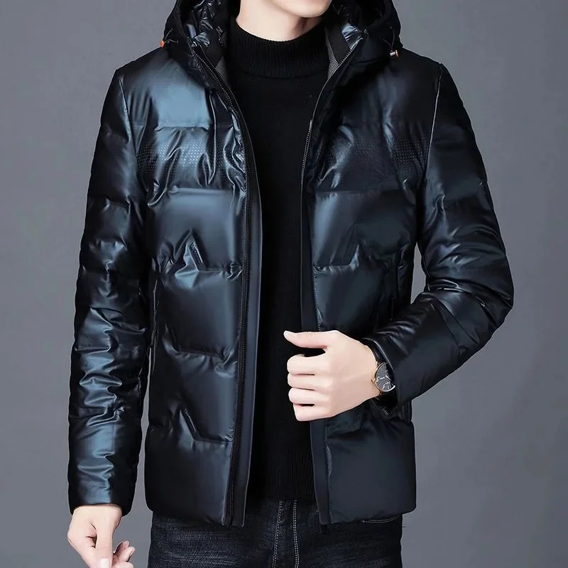 

New 2024 Men White Duck Down Jacket Winter Coat Short Loose Parkas Leisure Comfort Warm Outwear Hooded Fashion Overcoat