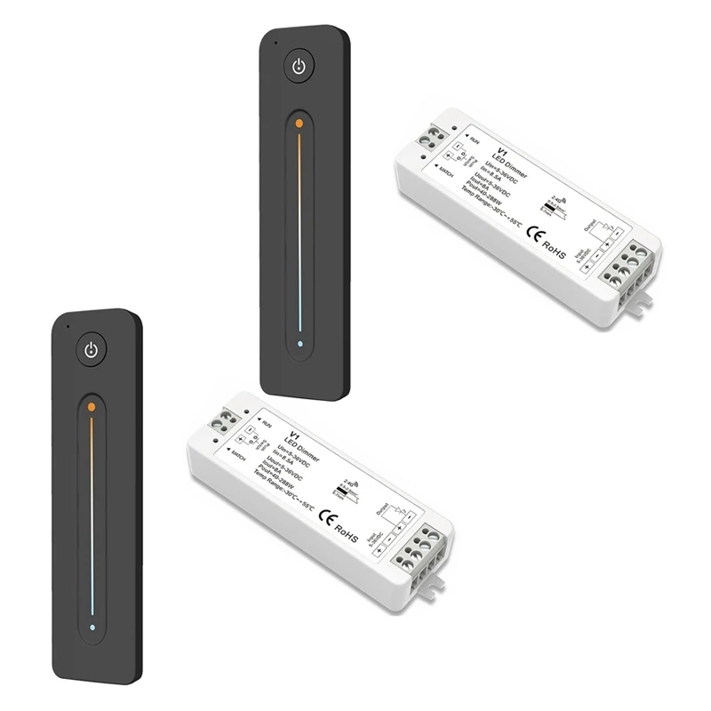 2X LED Dimmer 12V 5V 24V 36V 8A PWM Wireless RF Switch With 2.4G Brightness Contact Remote For Led Single Color Strip