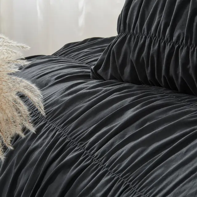 Ruched Black Duvet Cover Soft and Luxury Twin Queen King Comforter Cover Boho Shabby Chic Bedding Set - Fluffy 2/3 Piece Set 5 Ruched Black Duvet Cover Soft and Luxury Twin Queen King Comforter Cover Boho Shabby Chic Bedding Set - Fluffy 2/3 Piece Set 5