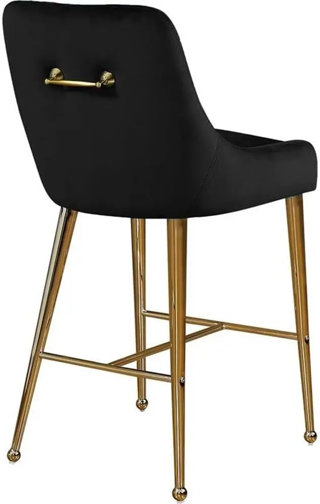 Colección Moderna |   Taburete de mostrador tapizado en terciopelo contemporáneo con oro pulido, juego de 2, 23" de ancho x 21" de profundidad x 40" de alto, negro