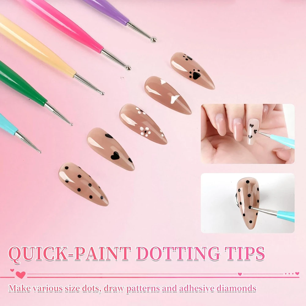 5 pezzi pennelli per design per unghie a doppia estremità kit di penne in silicone strumenti per punteggiare le unghie per intaglio strumenti per effetti di disegno scultura del salone di casa