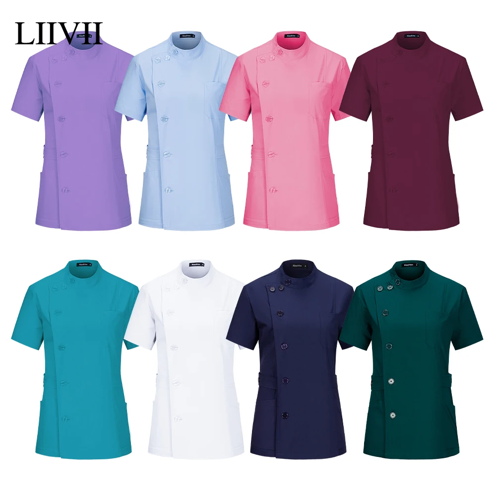 Infermiera Scrub top donna abbigliamento da lavoro salone di bellezza abbigliamento da lavoro Spa uniforme Scrub camicia chirurgica top clinica uniforme dentista tuta