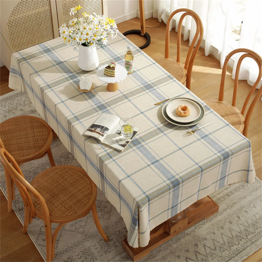 Household Tablecloth All Polyester Yarn-dyed Jacquard Hit Color Plaid Rectangular Tablecloth Dustproof Table Mat