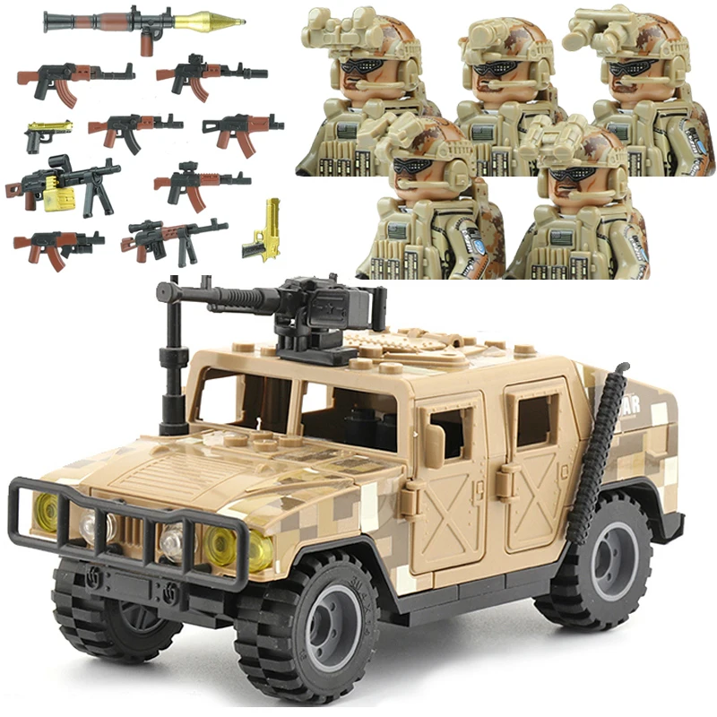 Military Navy SEALS Special Forces Building Blocks US Desert Aor1 Army Soldier Figures Camouflage Weapons Bricks Children Toys