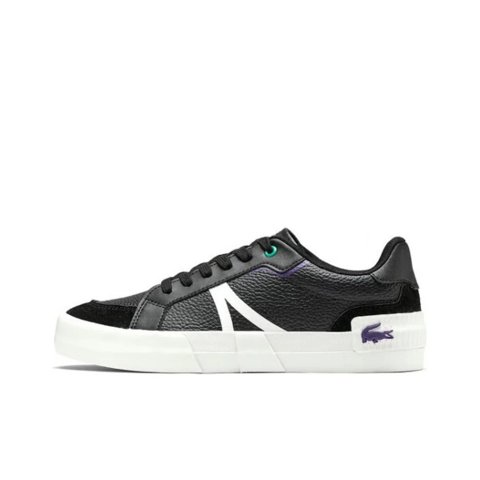 Tênis de skate masculino POIZON LACOSTE em couro de vaca, cano baixo, preto